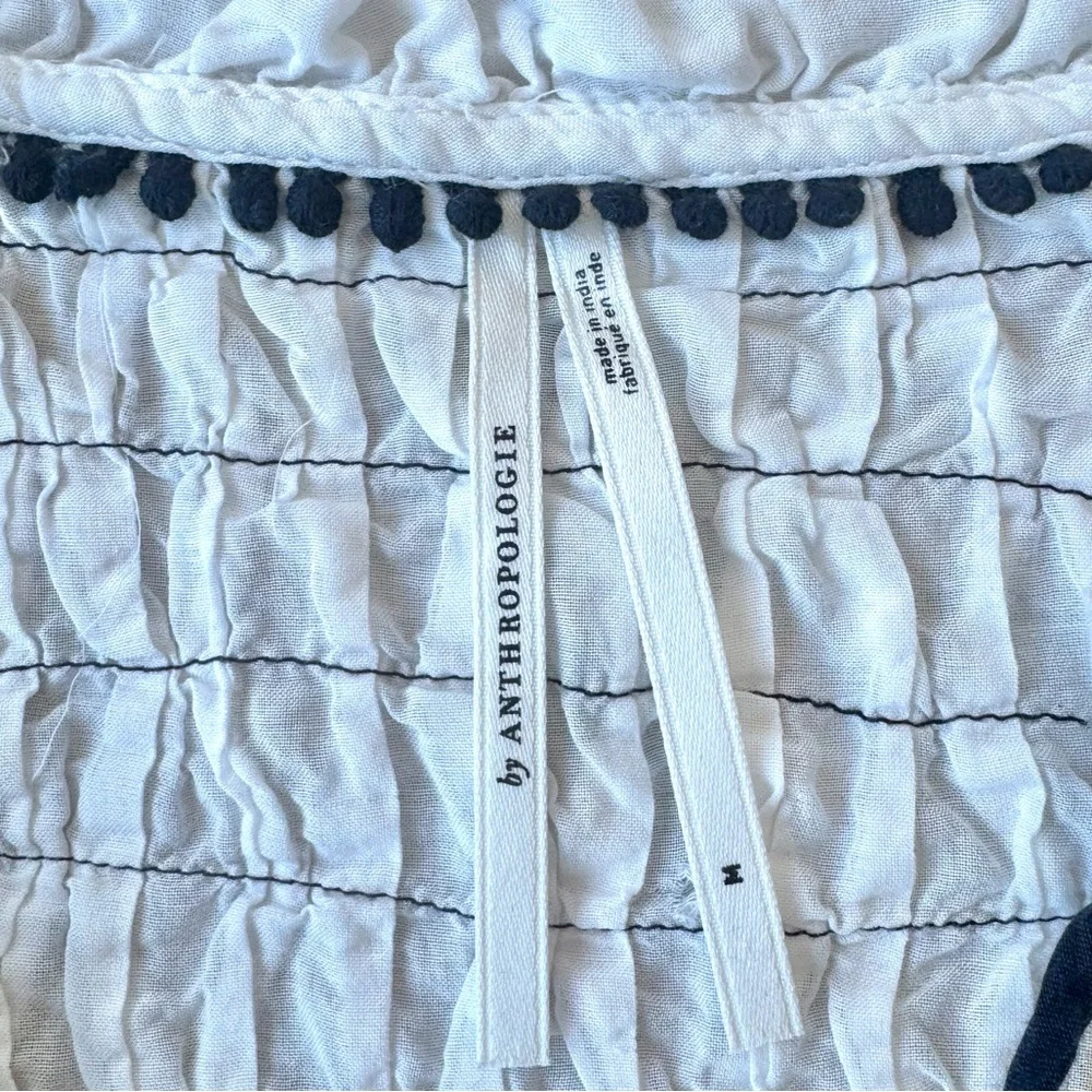 Anthropologie Long-Sleeve White Airy Babydoll smocked Blouse Sz M Boho Peasant - Picture 5 of 13